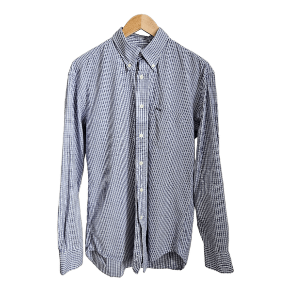 Peak Performance Mens Check Shirt M 100% Cotton Blue White Button Down Preppy Plaid