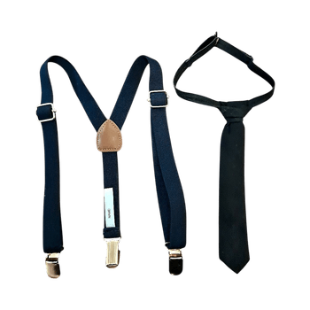 Navy suspenders and black tie