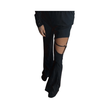 Black cut-out flare trousers