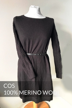COS knitted dress in dark grey color merino wool cable