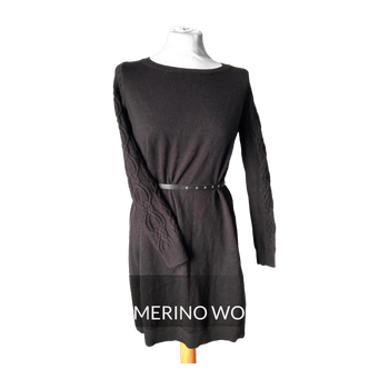 COS knitted dress in dark grey color merino wool cable