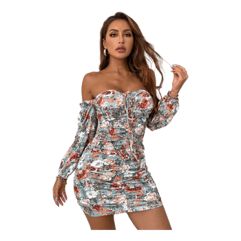 Floral ruched mini dress