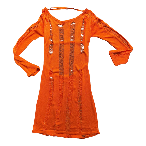 Orange ripped knit dress