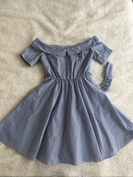 Blue striped off-shoulder dress