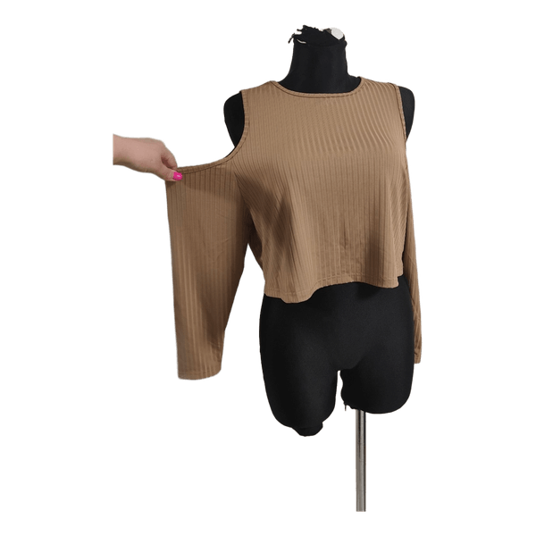 Beige ribbed long-sleeved top