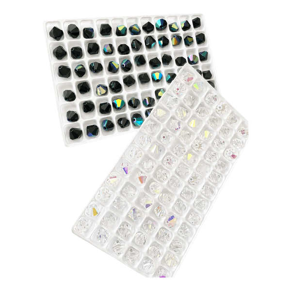 Preciosa MC Bicone Glass Beads – Crystal AB & Jet AB, 8 mm, 144 pcs