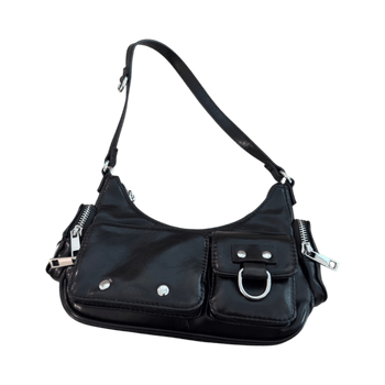 Bershka musta olkalaukku taskuilla