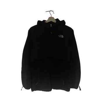 Musta fleece-takki hupulla