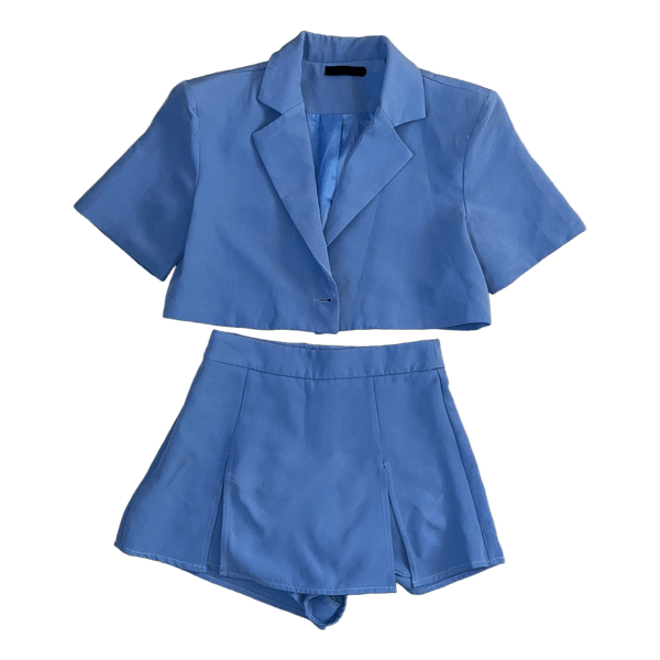 Blue blazer shorts set