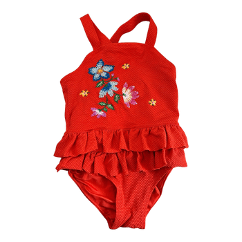 Orange floral ruffle swimsuit