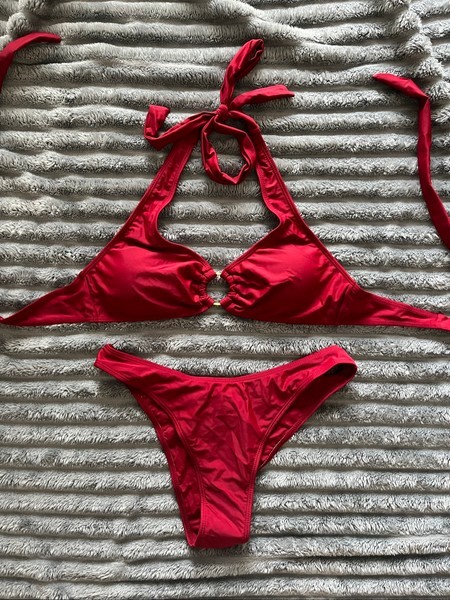 Red halter bikini set