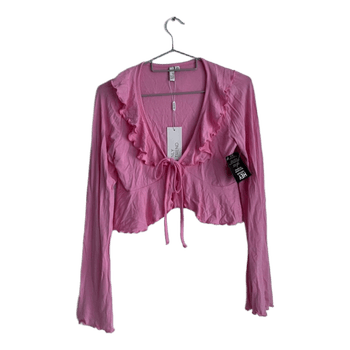 Pink ruffled tie-front top