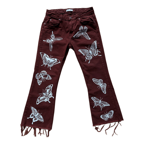 Burgundy butterfly flare jeans