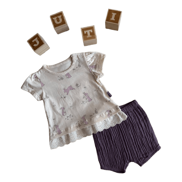 Rabbit print top and shorts set for girls