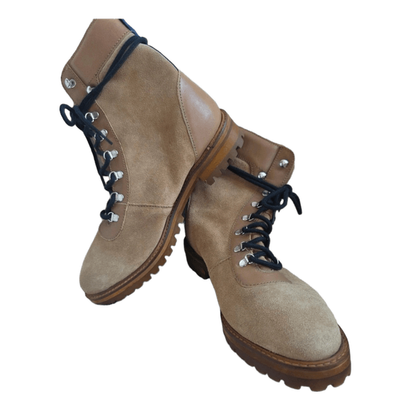 H&M Beige Suede Lace Up Ankle Boots Chunky Sole Women  Size EU 38