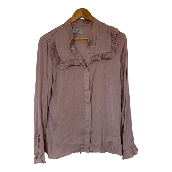 Rosa bluse med flæser