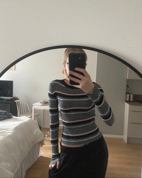 Striped ribbed knit sweater