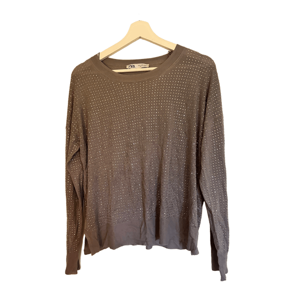 Grey rhinestone knit jumper
