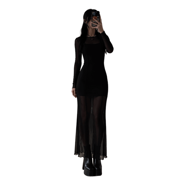 Stradivarius black mesh maxi dress