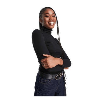 Black ribbed roll neck top
