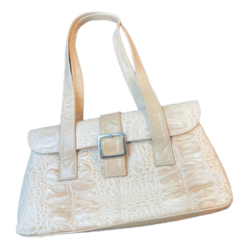 Cream embossed shoulder bag