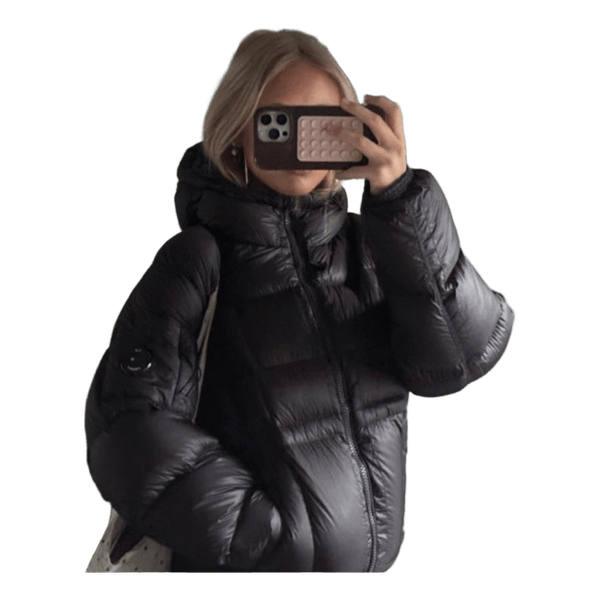 Sort dunjakke med hætte