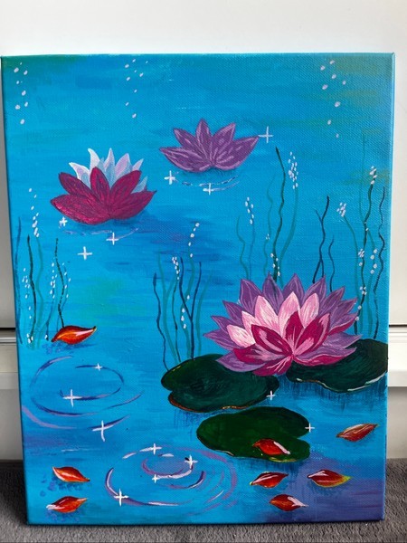Hand painted water lily canvas