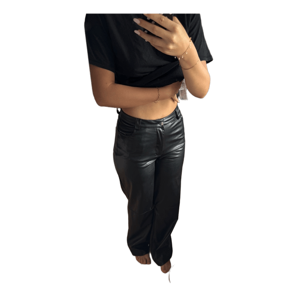 Black faux leather trousers