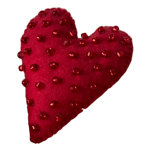 New felt and beaded heart-shaped brooch