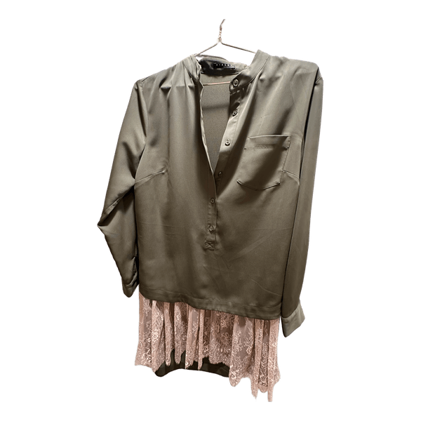 Khaki lace hem shirt