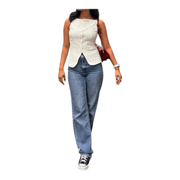 White textured sleeveless top