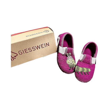 Purple children's slippers with caterpillar design