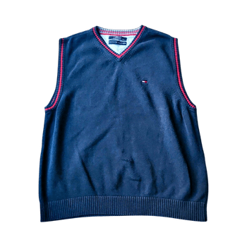 Tommy Hilfiger V-Neck Sweater Vest - Navy Blue - Men's M - Retro Preppy