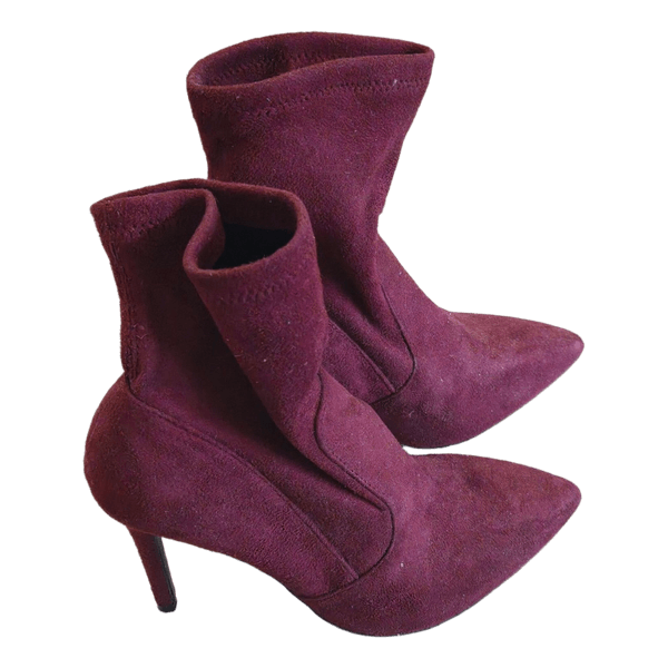 Burgundy stiletto sock boots