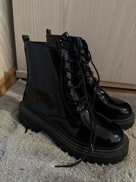 Black patent leather boots