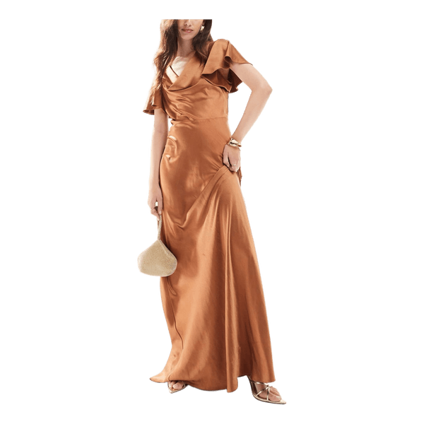 Six stories flutter sleeve satin maxi-dress