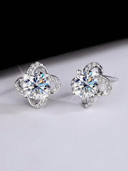Moissanite four-leaf clover earrings