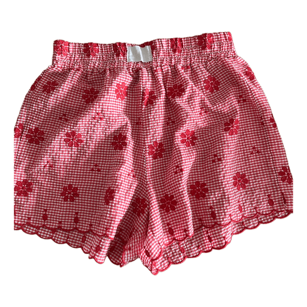 Rødternede shorts med broderi