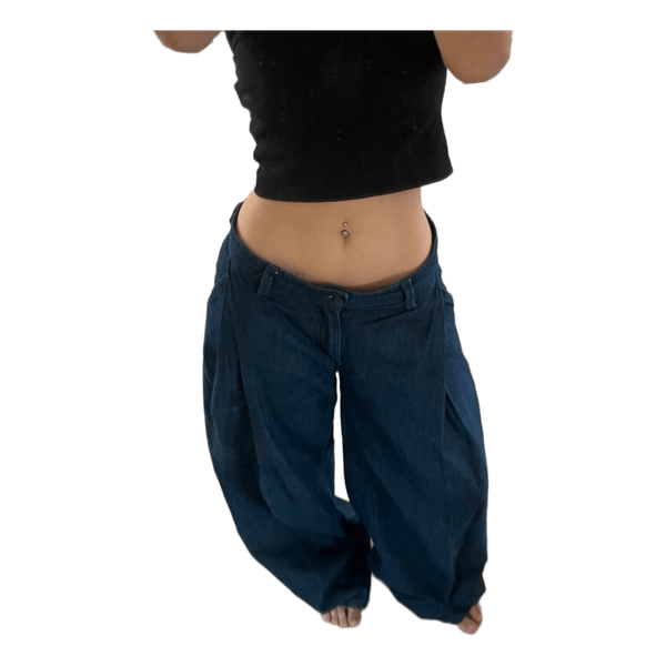 Blå lavtaljede denimbukser