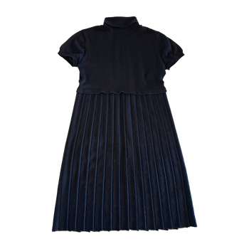 Quality merino wool pleated dress in navy 
