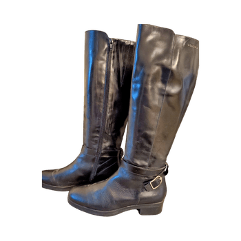 Black leather knee-high boots