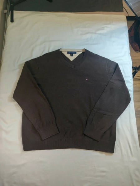 Tommy Hilfiger V-aukkoinen Puuvillaneule - Ruskea - Miesten XL