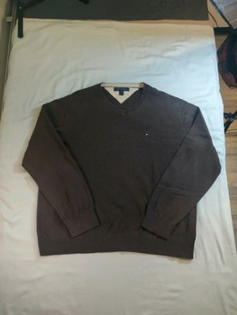 Tommy Hilfiger V-aukkoinen Puuvillaneule - Ruskea - Miesten XL