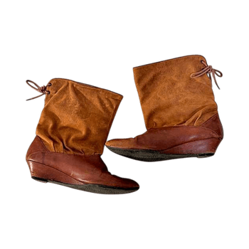 Brown leather wedge boots