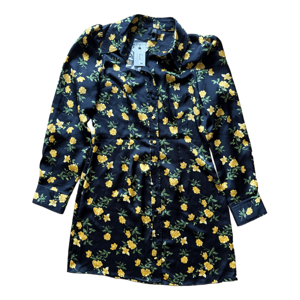 Black floral shirt dress