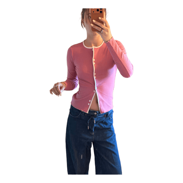 Pink ribstrikket cardigan