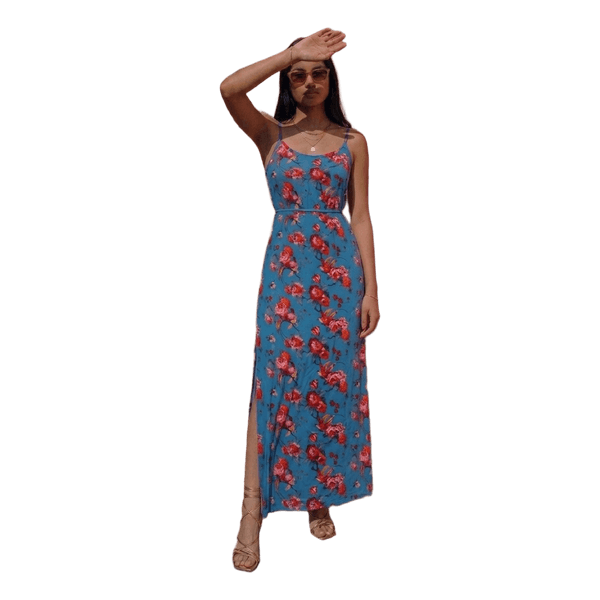 Blue floral maxi dress (S)