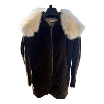 Olive velvet faux fur coat , S