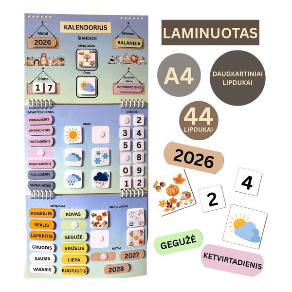 Kalendorius vaikams su daugkartiniais lipdukais