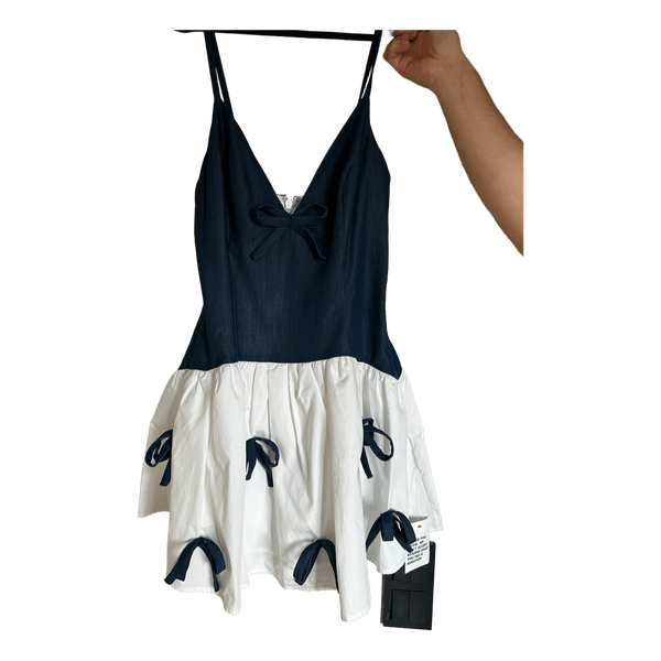 Two-tone bow poplin mini dress